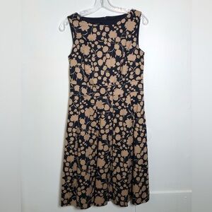 Talbots Black and Tan Floral Midi Dress
